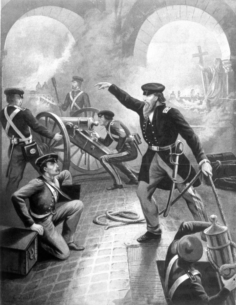 Una ilustraci&oacute;n de combate de las tropas de EE.UU. en la guerra con M&eacute;xico