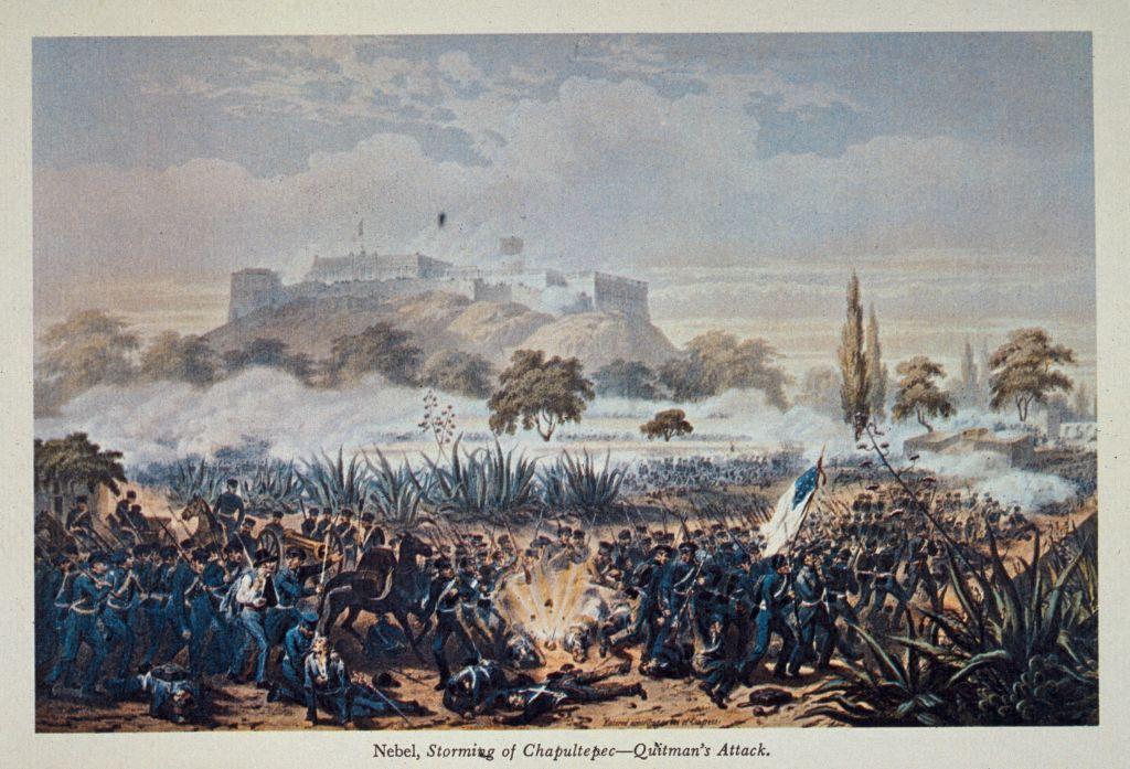 Una litograf&iacute;a de la batalla de Chapultepec, en la guerra de M&eacute;xico y EE.UU.