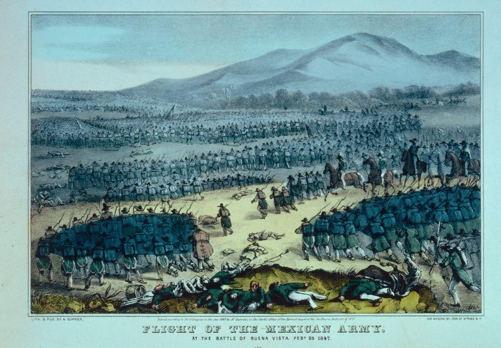 Una litograf&iacute;a de una batalla en la guerra entre M&eacute;xico y EE.UU.