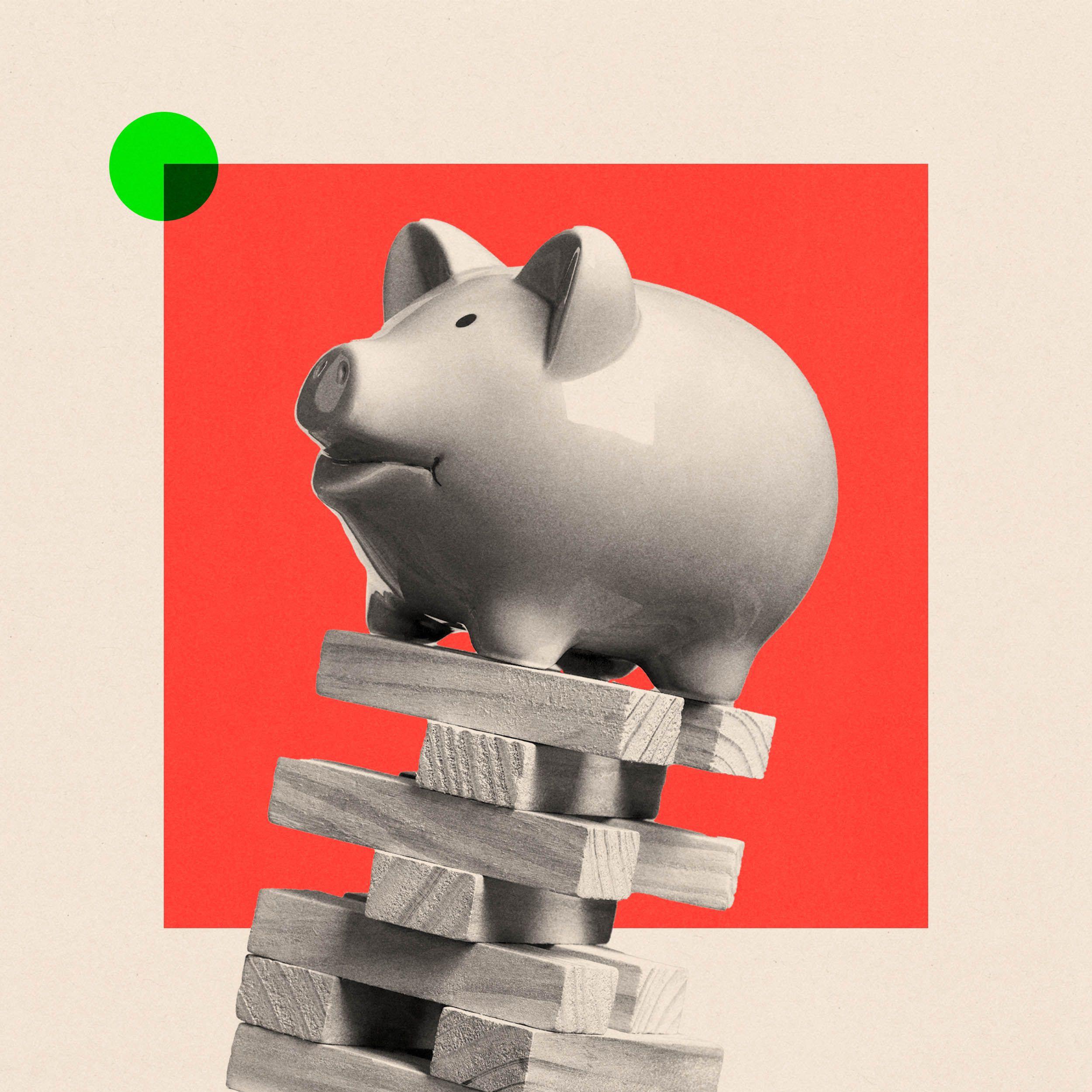 Una alcanc&iacute;a apoyada sobre unos bloques de madera que se desmoronan