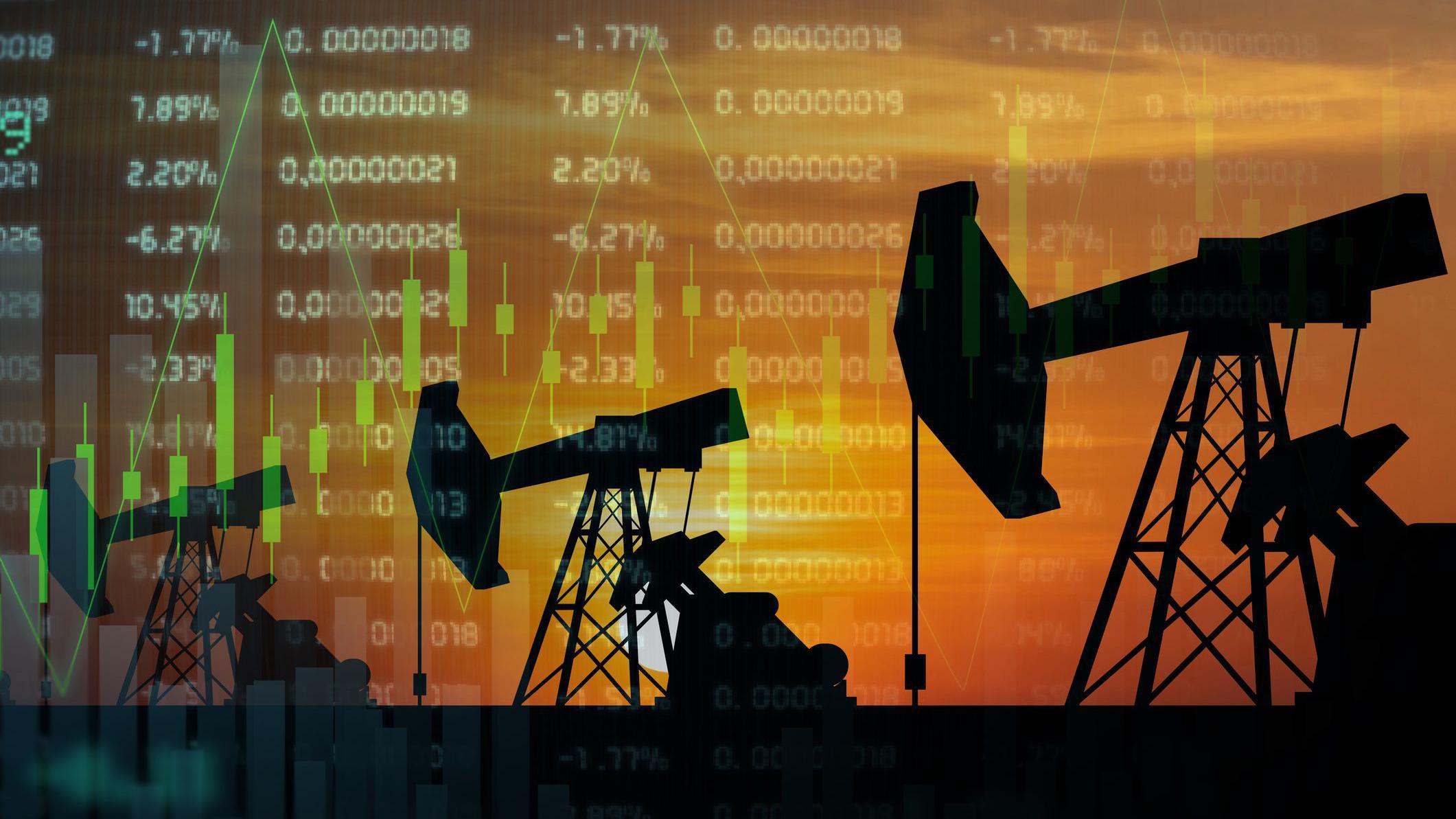Una composici&oacute;n que muestra a unos balancines de petr&oacute;leo con n&uacute;meros de fondo