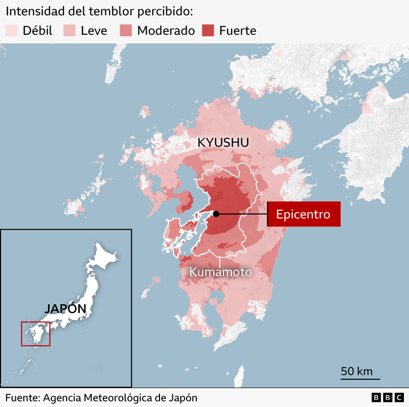 Mapa de Japón que muestra la zona del sismo 