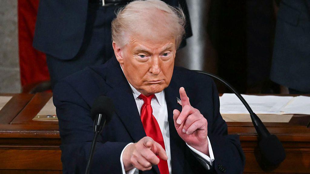 Donald Trump mueve las manos durante el discurso del Estado de la Uni&oacute;n.
