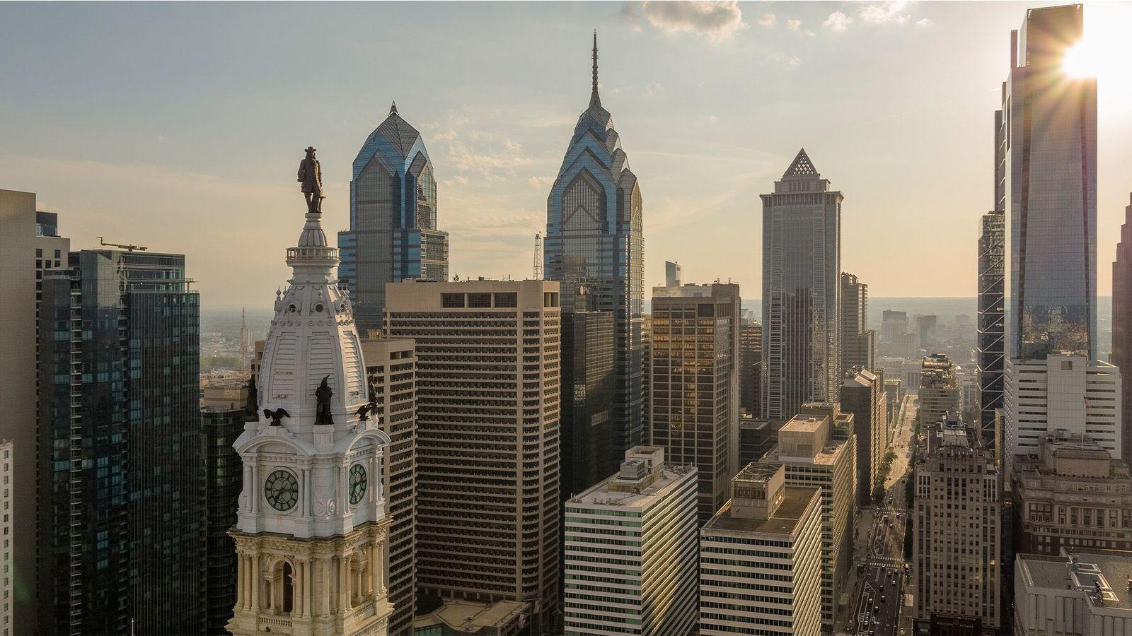 Vista panor&aacute;mica de los rascacielos del centro de Filadelfia. 