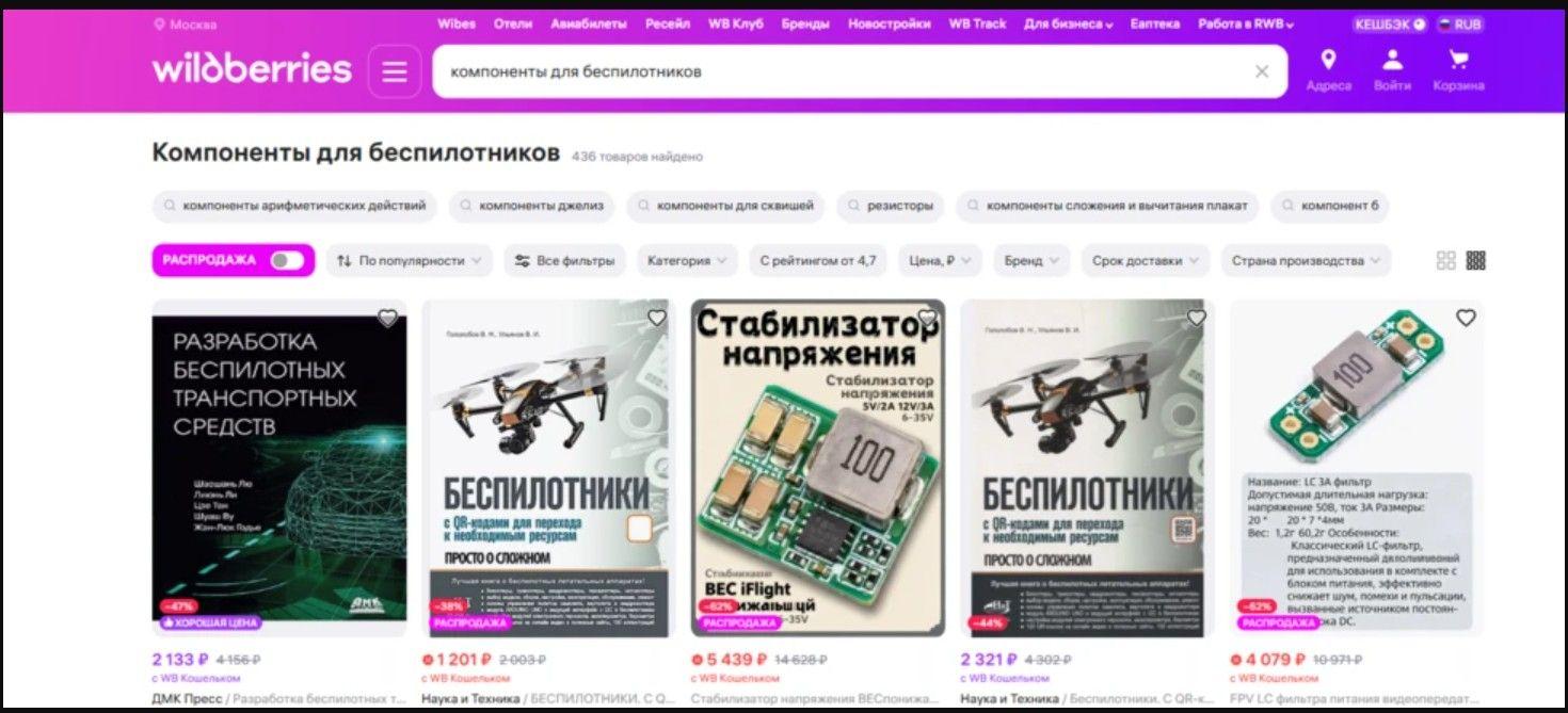 Portada de la pagina de internet Wildberries, de comercio en internet