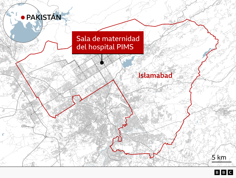 Mapa que muestra la ubicación del hospital siniestrado en Islamabad, la capital de Pakistán.