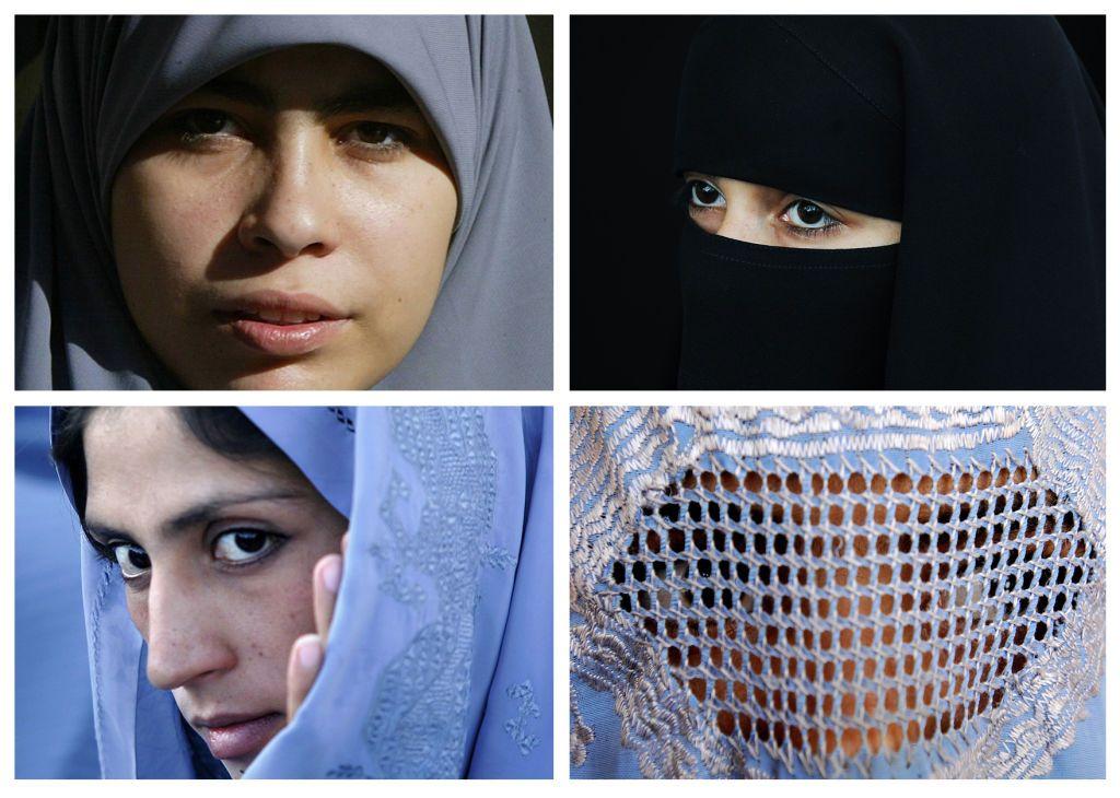 Esta combinación de imágenes, creada a partir de archivos de AFP el 19 de junio de 2009, muestra a mujeres musulmanas con diversos tipos de velos islámicos: un hiyab (arriba a la izquierda), un niqab (arriba a la derecha), un chador (abajo a la izquierda) y un burka