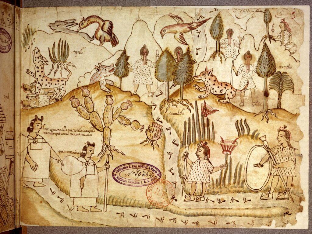 Un fragmento del Códice Azcatitlan que muestra a los mexicas en un periodo de su historia previa a la conquista