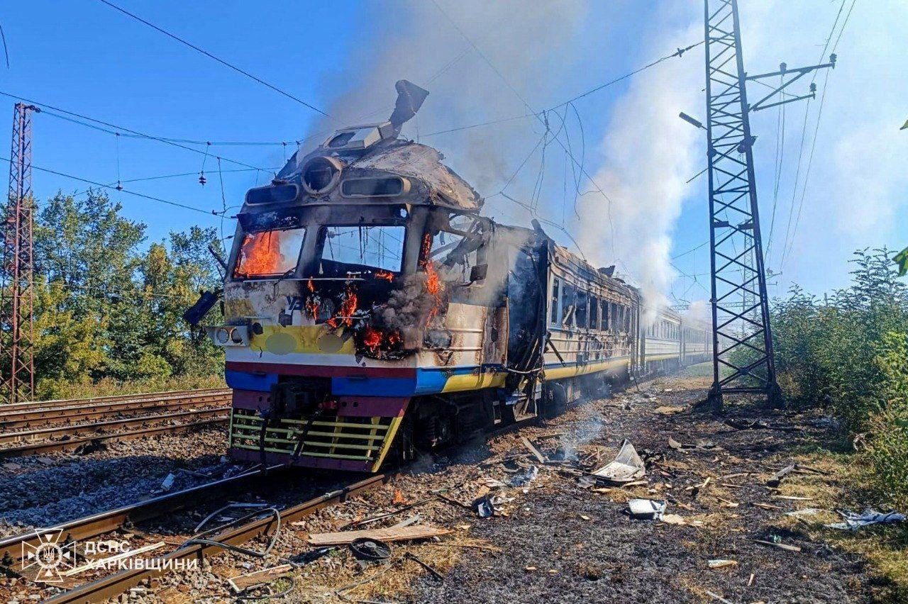 Una locomotora impactada por un dron el 9 de septiembre.