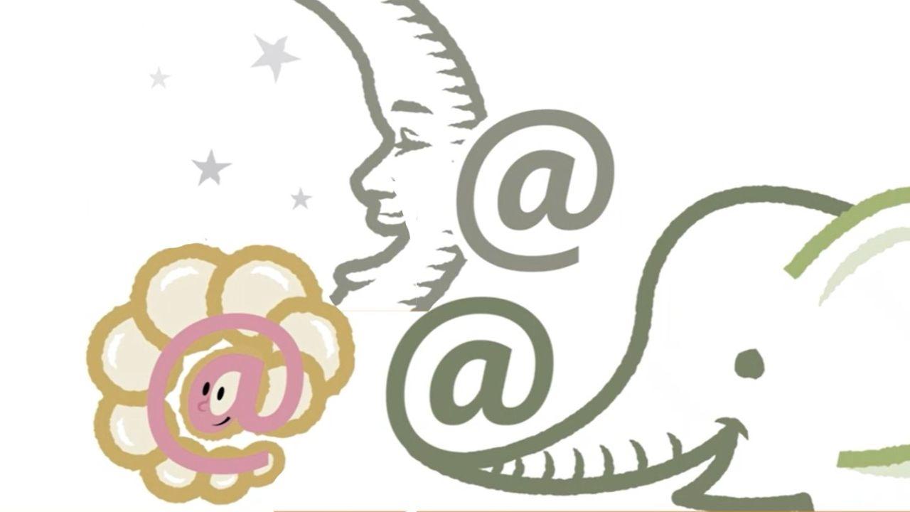 Dibujos de elefante, luna y gusano.