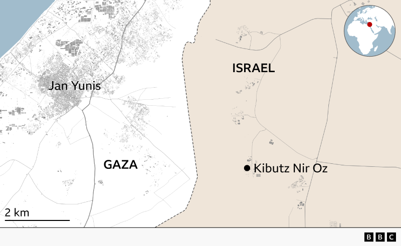 Mapa que muestra la ubicación del kibutz. 